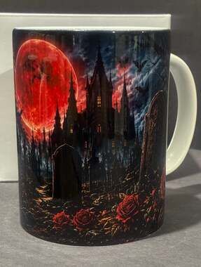 Gothic Vampire Castle and Blood Moon Ceramic Coffee Mug